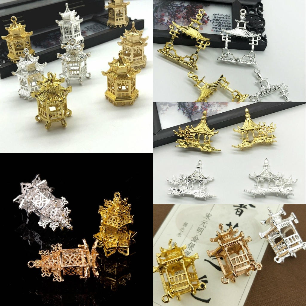 1 Phiến Đúc Lập Thể hình chiếc Đình, Mái Đình, Tháp có lỗ treo các mẫu- Phụ kiện nguyên liệu trang sức cổ trang thủ công