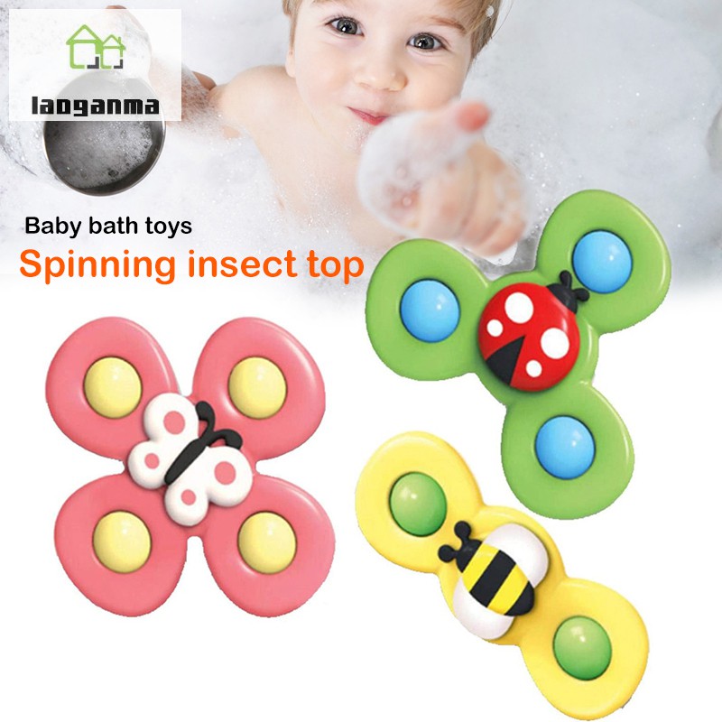 SPINNER Set 3 Đồ Chơi Con Quay Hình Bông Hoa / Côn Trùng Có Giác Hút Gắn Trên Bàn Dành Cho Các Bé