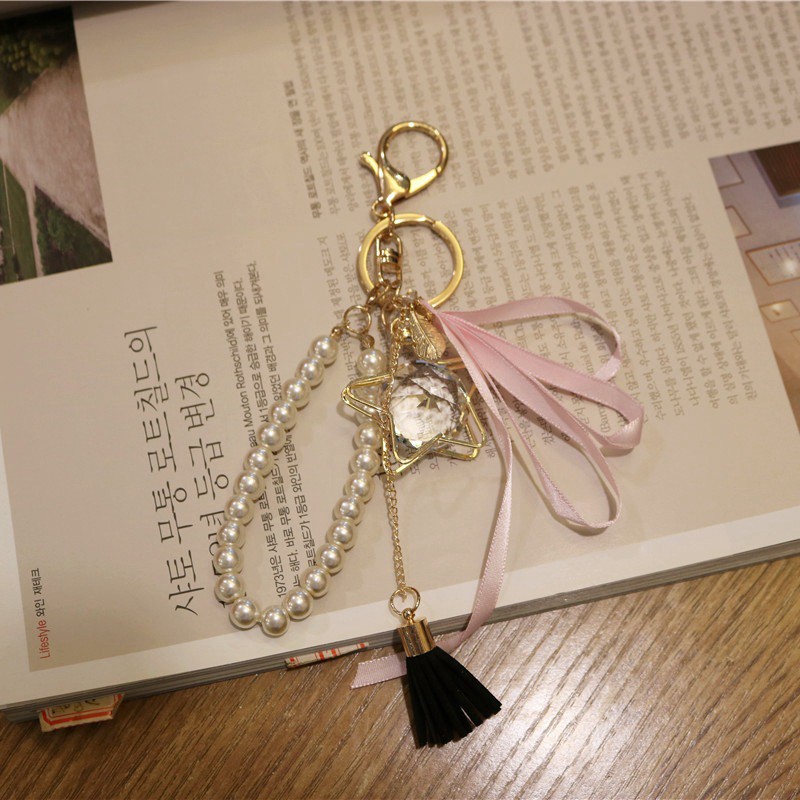 Korean version of the pearl flow soda pendant Dabao Stone Polygonal car Keychain fashion small-hanging