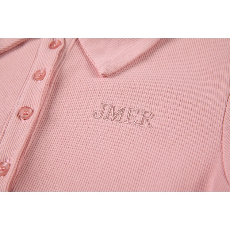 Đầm Tay Ngắn Cổ Polo Màu Trơn Xẻ Tà Phối Nút Thời Trang Cho Nữ