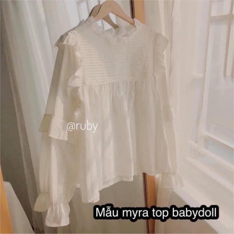 Áo Babydoll viền bèo xếp ly ngực Ulzzang M03 ( hình thật, hàng có sẵn)