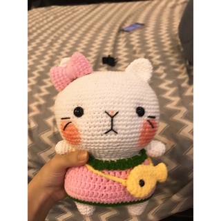 [Có sẵn] Mèo ú đeo túi màu hồng