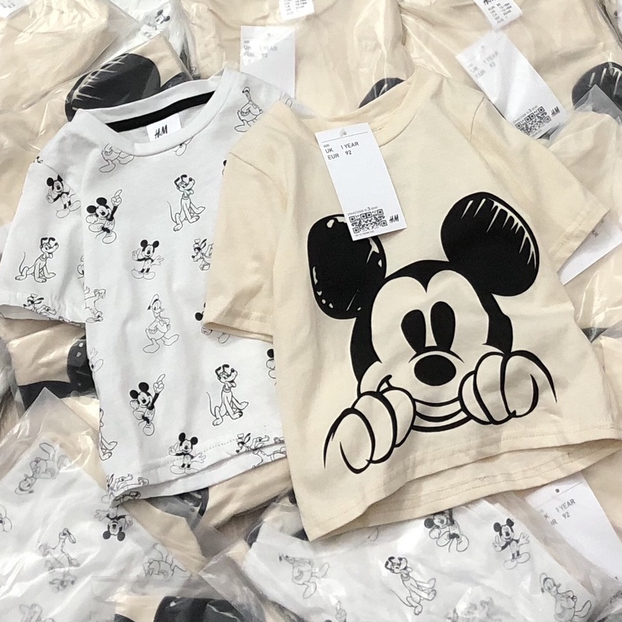 Áo thun cộc tay bé trai - Set 2 áo cotton cộc tay Mickey Hm cho bé trai size 1-6t