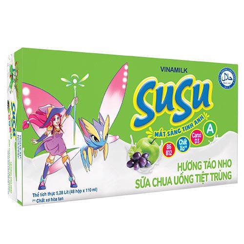 |NOWSHIP| SỮA CHUA UỐNG SUSU HƯƠNG CAM, DÂU VÀ TÁO NHO - THÙNG 48 HỘP X 110ML