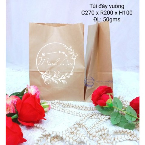 Set 10 Túi giấy kraft Đáy Vuông Đựng Thực Phẩm Khô và Các Loại Bánh