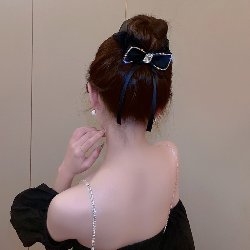 Dây Buộc Tóc Cao Su Co Giãn Phối Họa Tiết Nơ Kim Cương Cổ Điển Thời Trang Hàn Quốc Cho Nữ