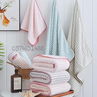 Khăn tắm lông cừu 70x140cm mẫu kẻ sóng siêu sang
