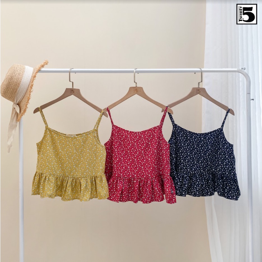 Áo hai dây nữ hoa nhí bèo nhún vạt dáng lửng Twentyfive N1044