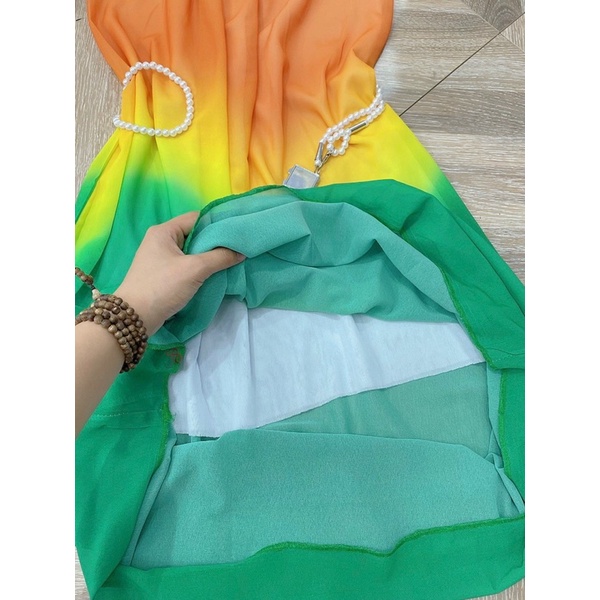 Đầm maxi biển TRIPBLE T DRESS bẹt vai nhún tầng - Free size dưới 54kg - MS06QH