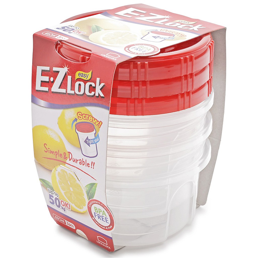 Bộ 3 hộp bảo quản Ezlock nắp đỏ 460ML