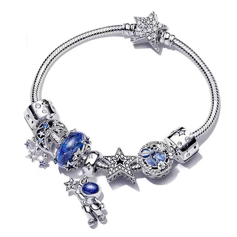 Hạt Charm Hình Phi Hành Gia Thiên Hà Mạ Bạc S925 Dùng Làm Trang Sức DIY