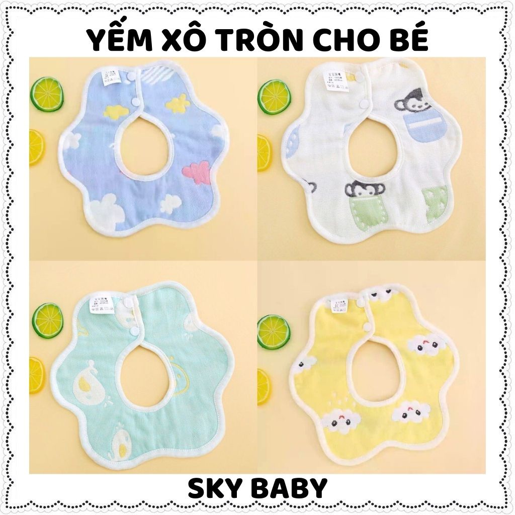 Yếm xô tròn yếm dãi cotton có cúc bấm 8 lớp dày dặn siêu thấm hút