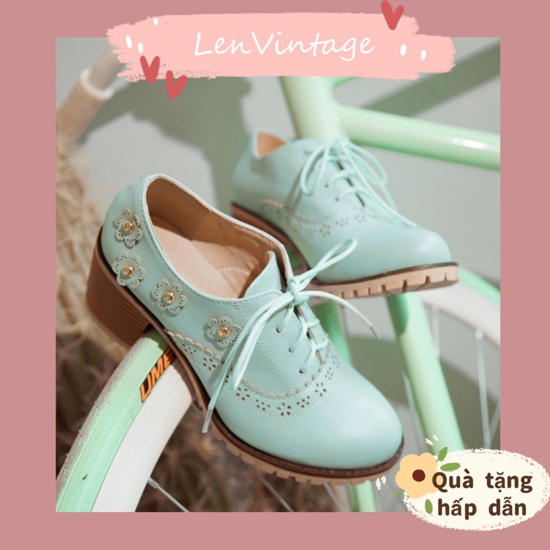 Giày oxford lolita đính hoa cao cấp phong cách Nhật Bản vintage cao gót Hàn Quốc retro ulzzang thanh lịch lenvintage