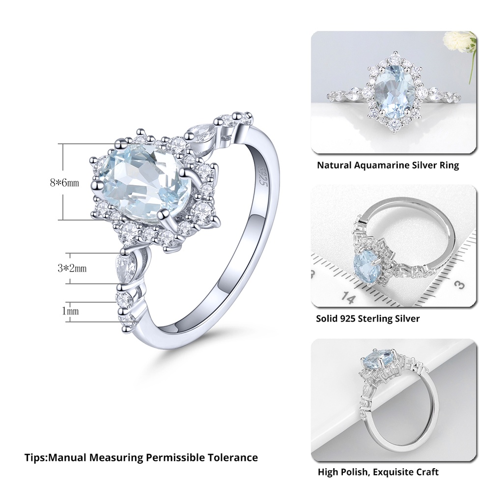 Nhẫn Bạc S925 Đính Đá Xanh Lam Nhạt Tự Nhiên Thời Trang Cho Nữ