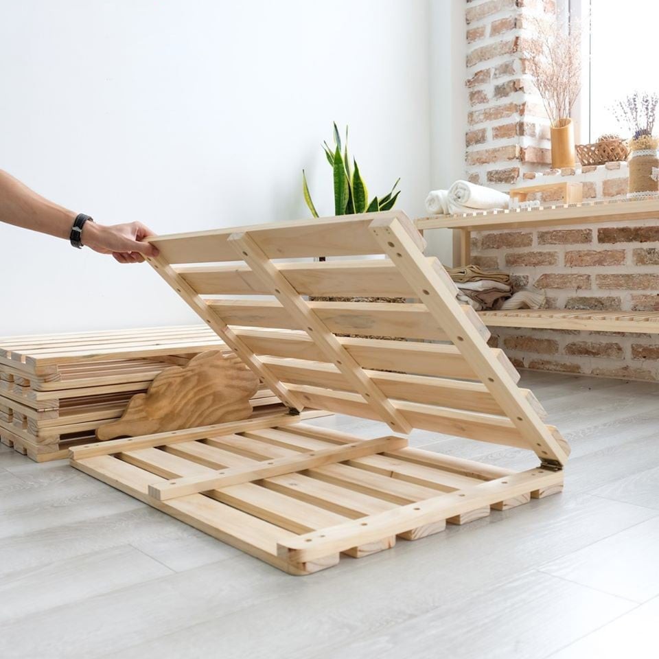 Giường Ngủ Pallet Gỗ Thông Gấp Gọn