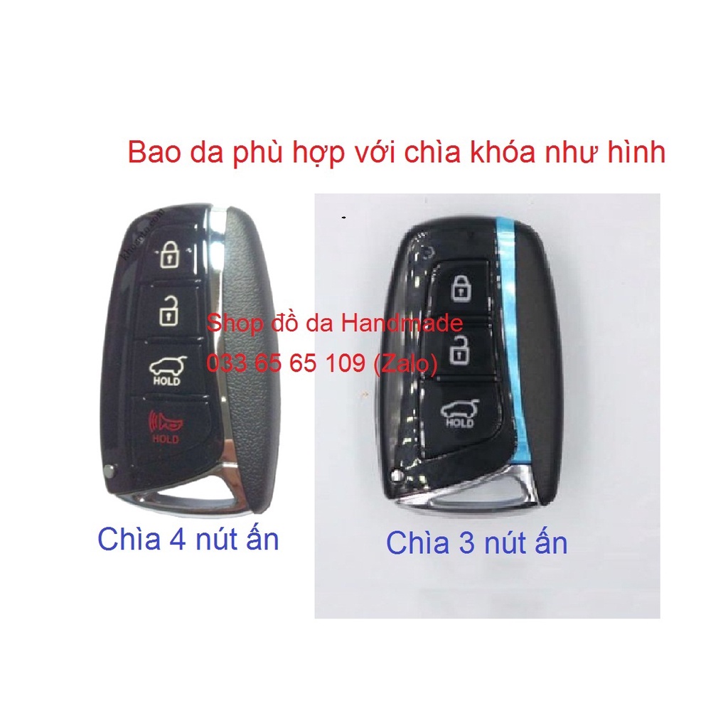 [Miễn phí ship] Bao da chìa khóa Hyundai Santafe bằng da bò, kèm móc khóa, khắc tên miễn phí