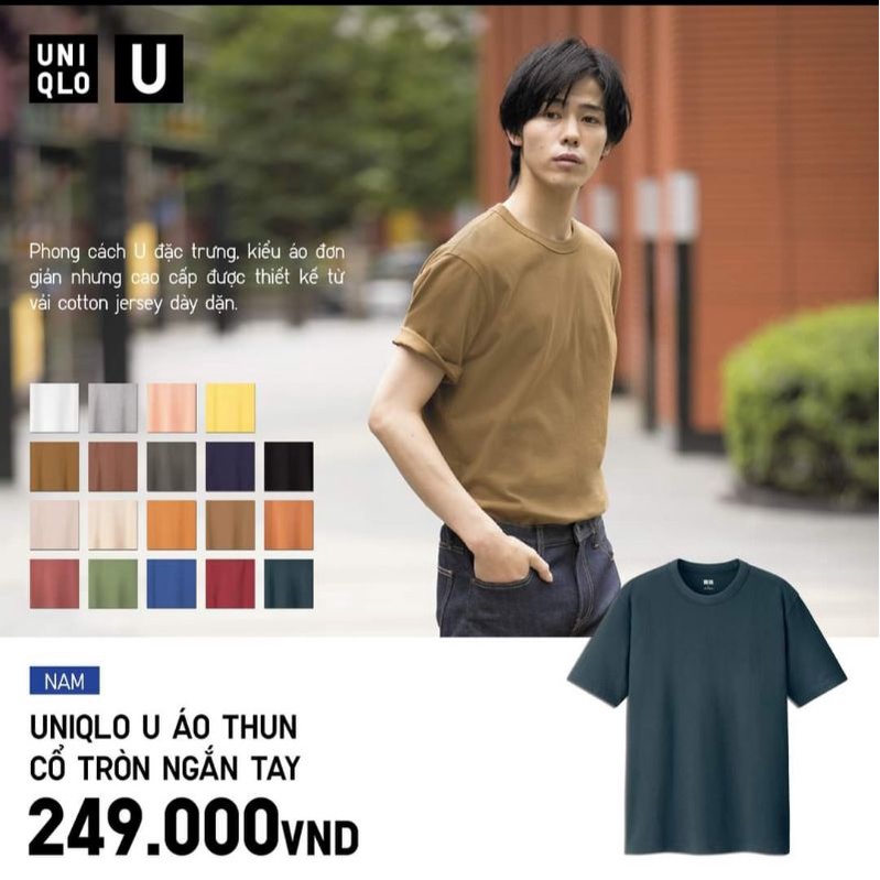 (UNIQLO Nhật chính hãng) Nam/Nữ - Áo phông trơn ngắn tay cổ tròn dòng U Crew Neck T Shirt Short Sleeves