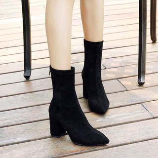 Boot lửng chất da lộn thu đông gót vuông 7 phân_ kèm ảnh thật
