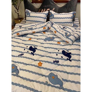 Bộ Chăn phao kèm ga gối 🌳Bộ 4 món dành cho đệm 1m6x2m🌳poly cotton có ruột bông dày,MẪU CÁ HEO