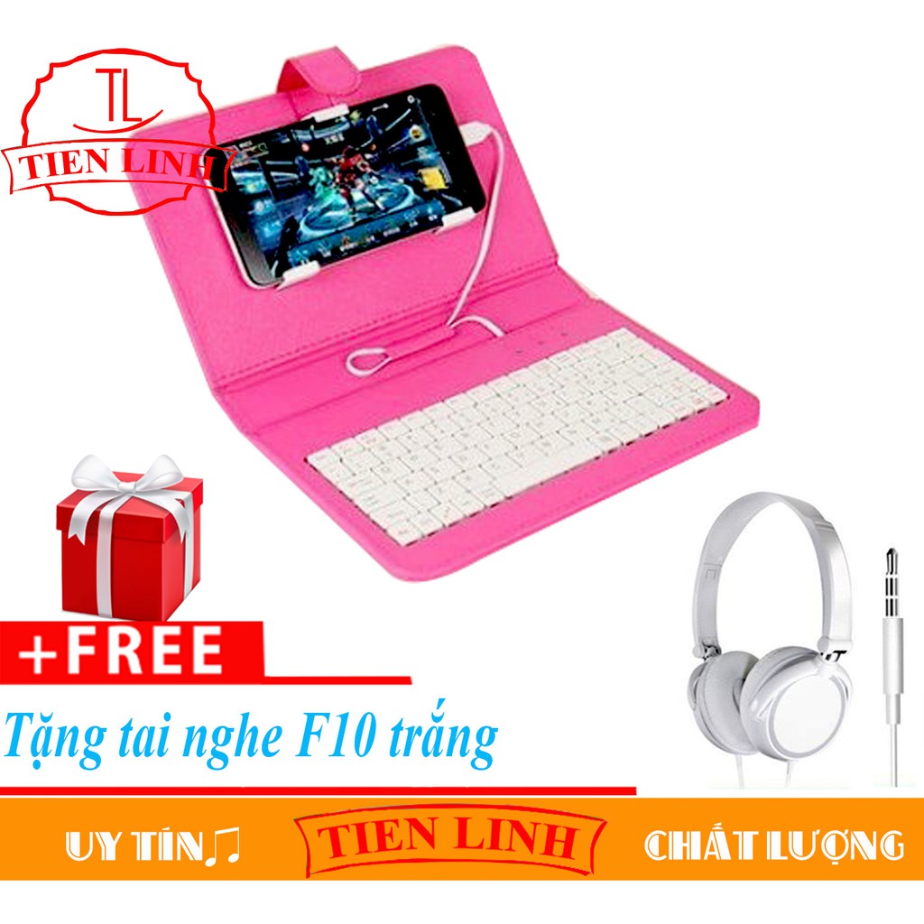 Bao da tích hợp bàn phím điện thoại/ máy tính bảng MÀU HỒNG cho hệ điều hành android 4 đến 7 inch + tai nghe chụp