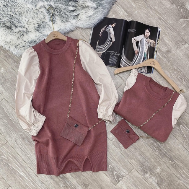 VÁY SUÔNG UMI HỒNG PHỐI TAY BỒNG | BigBuy360 - bigbuy360.vn