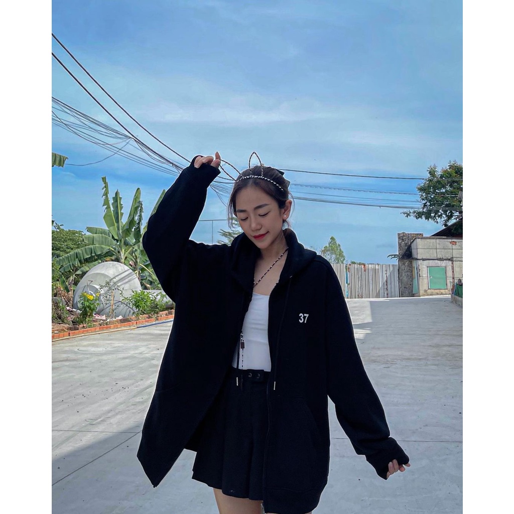 Áo Khoác Hoodie Phối Zip 37 Dập Chữ Nổi Vải Nỉ Bông Form Rộng Ulzzang | BigBuy360 - bigbuy360.vn