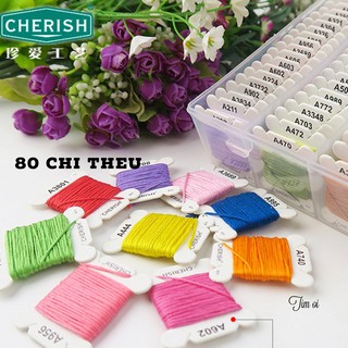 Hộp chỉ thêu tay Cotton hãng Cherish gồm 80 cuộn (4 met/ cuộn)