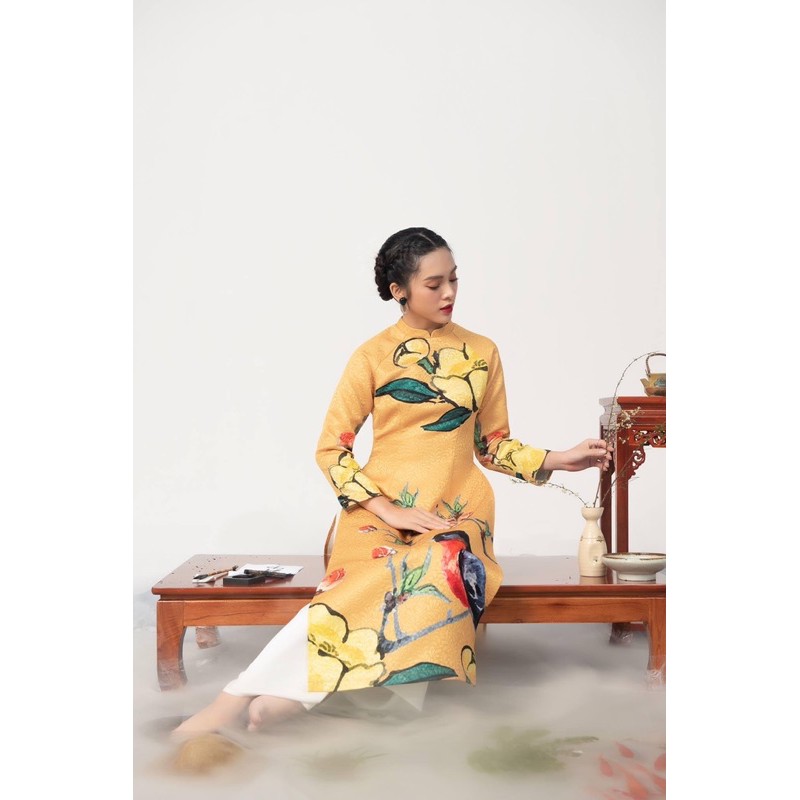 Áo dài gấm in hoa germe