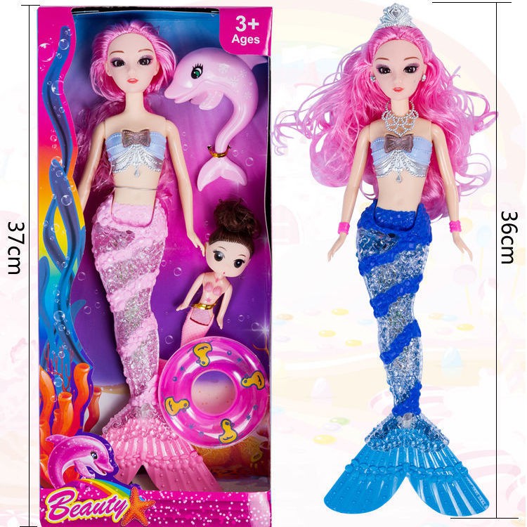 búp bê nàng tiên cá Đồ chơi 3D hát và nhấp nháy Hộp quà Barbie cô gái tặng trẻ em