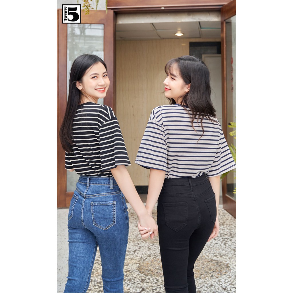 Quần jeans nữ dáng ôm skinny lưng cao co dãn trơn dài basic Twentyfive 3440