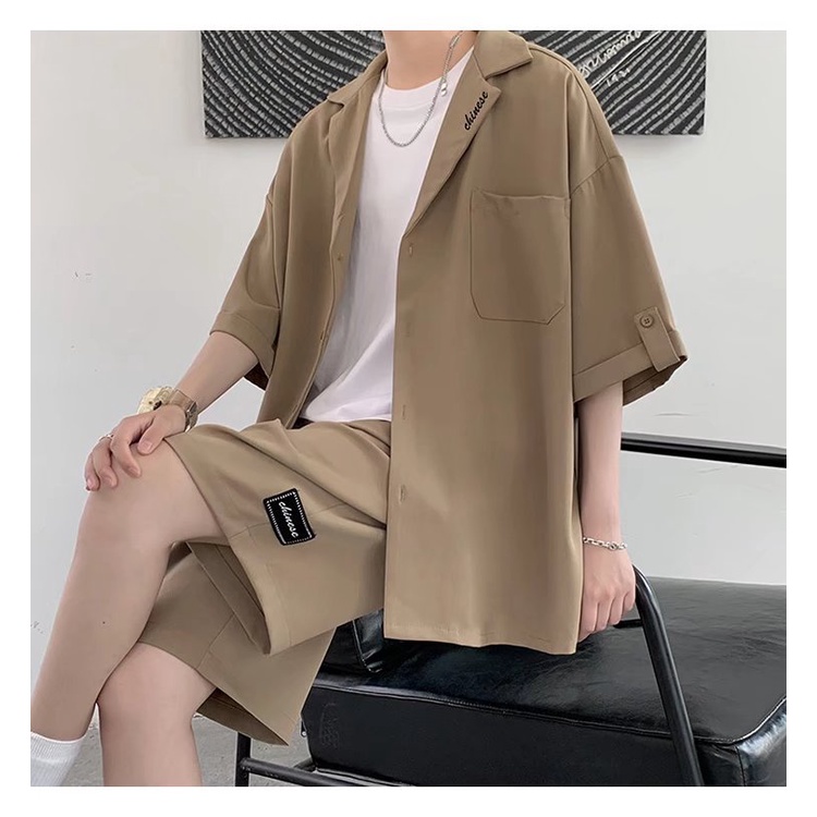 Bộ áo sơ mi ngắn tay và quần short thời trang mùa hè dành cho nam