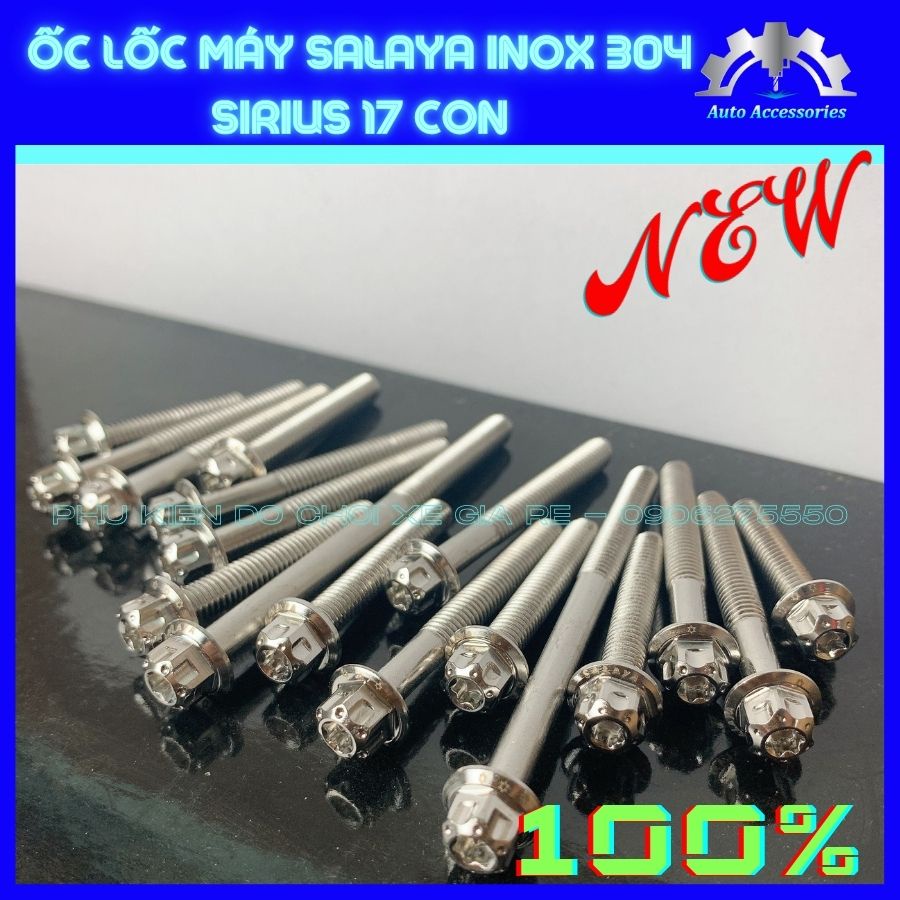 ỐC SALAYA, Ốc Lốc Máy SIRIUS, thay thế ZIN, số lượng 17 con, giúp trang trí xe, tăng thêm vẻ đẹp và bền chắc - INOX 304