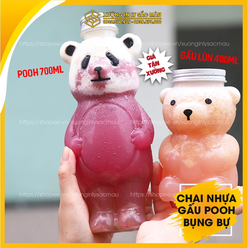 HOT Combo 10 bình nhựa chai nhựa hình Gấu Pooh bụng bự 700ml