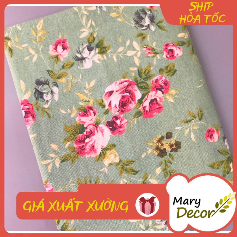 Vải linen họa tiết Hoa xanh vintage V-K04