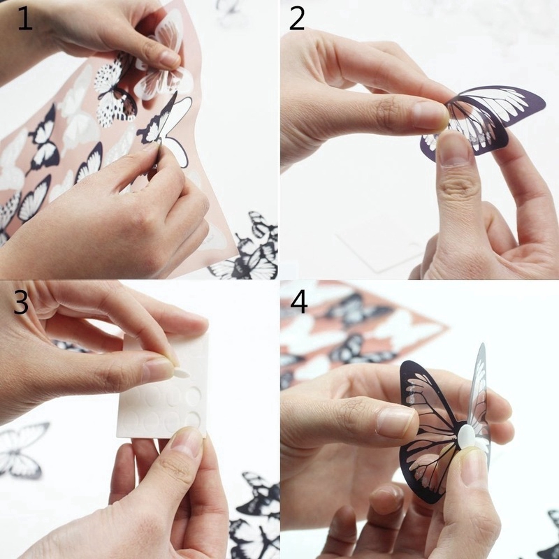 Bộ 18 Miếng Dán Tường Hình Bướm Đen/Trắng Pha Lê