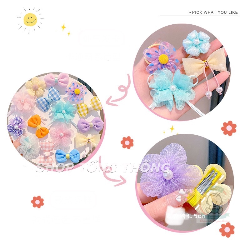 Set 10 kẹp tóc nơ lụa hoa Tết năm mới cho bé gái xinh xắn đáng yêu hàng cao cấp loại 1 không đau hình thật mã 12 đến 24