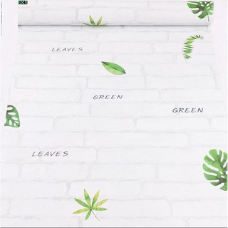 10m x 45cm giấy dán tường giá rẻ ( có sẵn keo )  - gạch trắng dài lá xanh nhỏ TP023