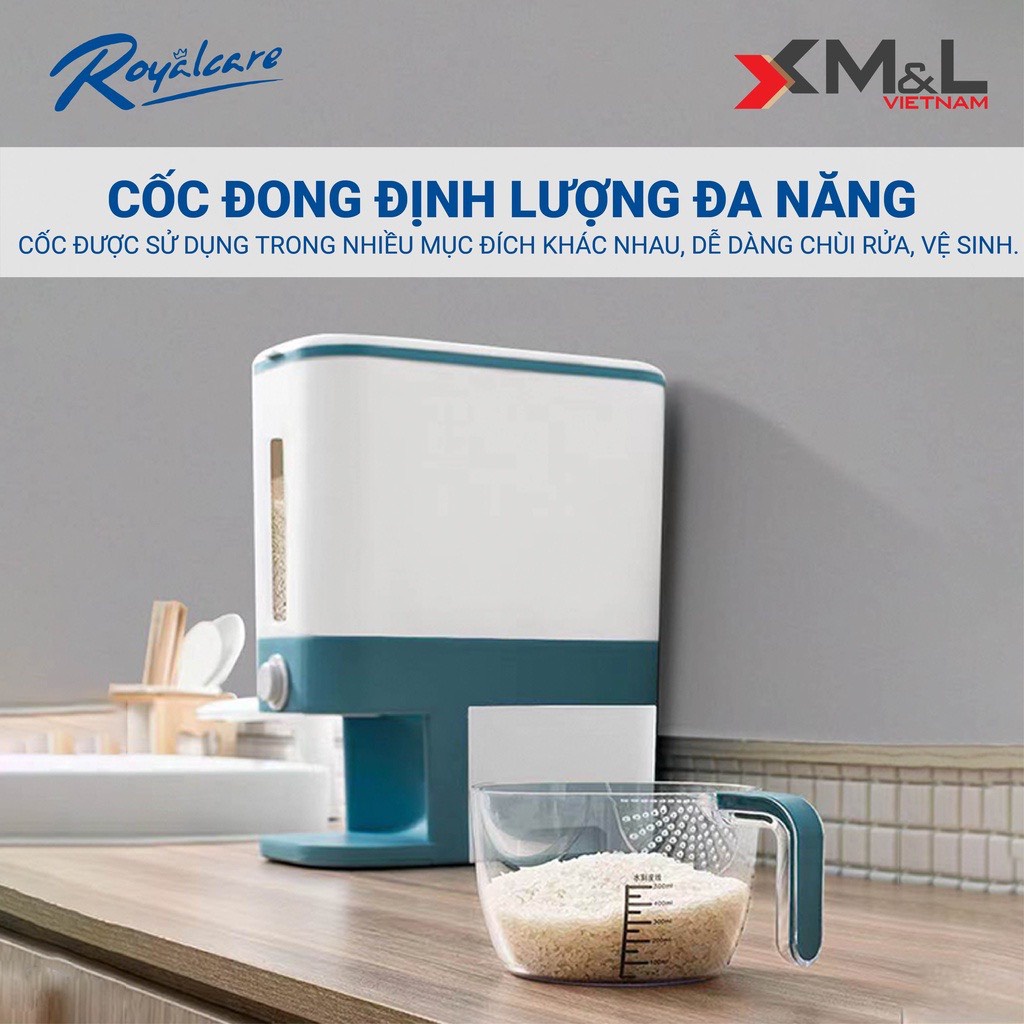 Thùng đựng gạo thông minh M&L 10kg - bao gồm khay đựng ngũ cốc - chống ẩm mốc côn trùng - Màu ghi