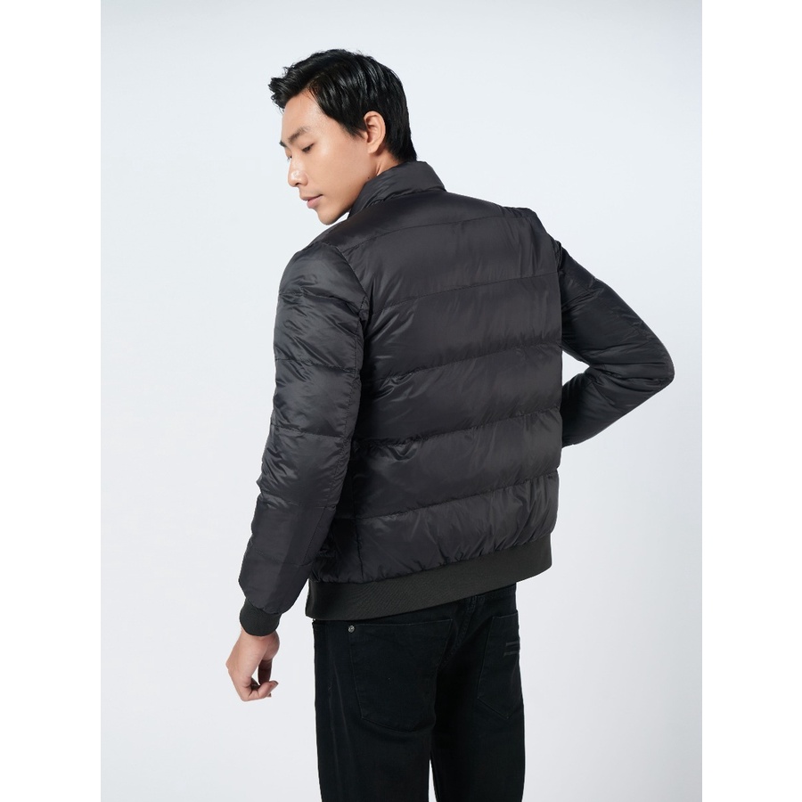 Áo Khoác Phao Nam Owen JK220711 Jacket Dáng Suông Không Mũ Cổ Đứng Bo Tay và Gấu Màu Đen Trơn Vải Polyester Cao Cấp