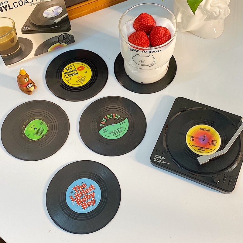 Set 6 miếng đĩa CD cốc lót ly Aesthetic (có bán thêm trụ đĩa than) (3 mẫu)