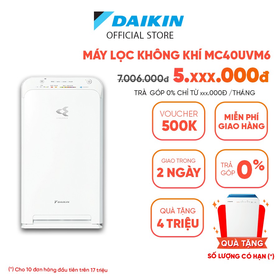 Máy Lọc không khí Daikin MC40UVM6 - Phù hợp phòng 31m2-Công nghệ Streamer