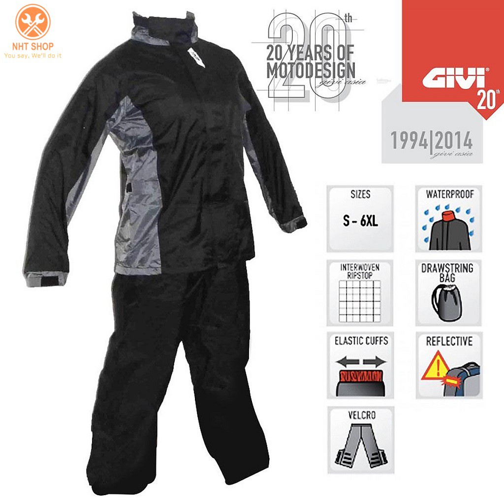 Áo Mưa Bộ Givi RIDER TECH Rain Suit Black Grey RRS07 AX-NG Hàng Chính Hãng – NHT Shop