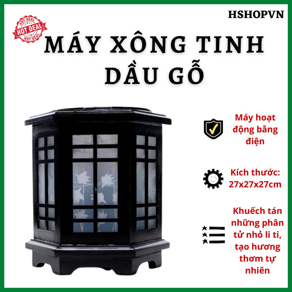 Đèn xông tinh dầu gỗ hình chữ nhật đen M0100