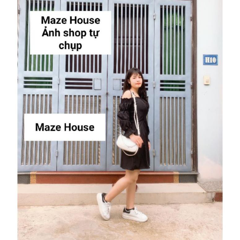 Váy bánh bèo trễ vai 💖 Hot Trend 💖 Đầm bánh bèo trễ vai 2 màu Đen, Trắng chất liệu kate mềm Korean Style Maze House !