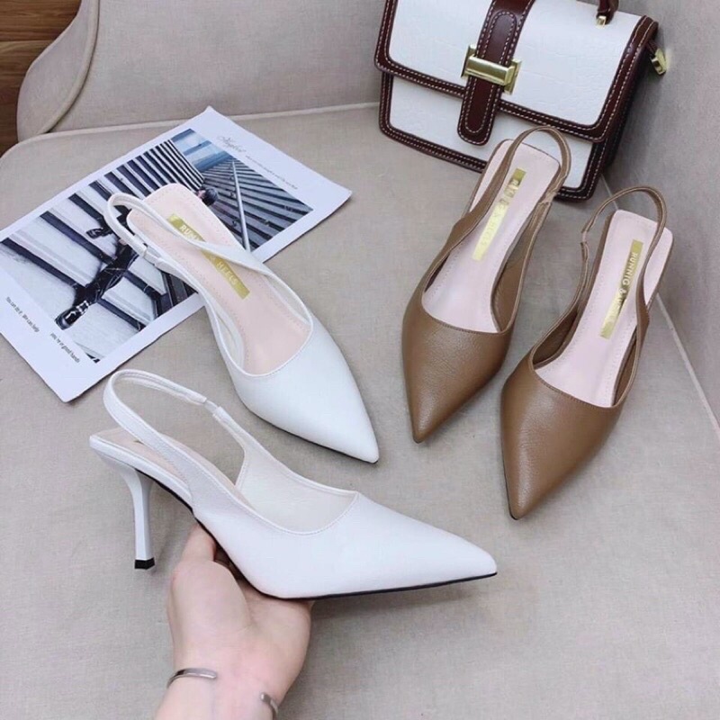 Bán sỉ Giày sandal cao gót da lì mũi nhọn hở gót chun sau gót nhọn 5p và 8p