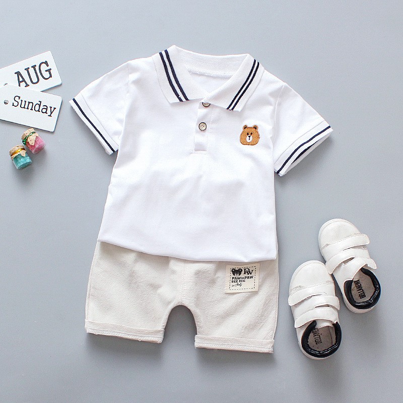 Mã BB63 set đồ bé trai phối quần vải đũi và áo tshirt cổ sơ mi, áo thun có cổ polo