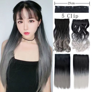  Tóc Giả Xoăn Nối Dài Màu Đen Xám Ombre Có Kẹp Dành Cho Nữ 