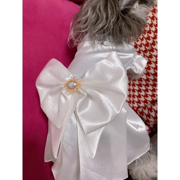 Đầm Váy Công Chúa, Váy Cưới Cho Chó Mèo Thú Cưng, Đính Nơ To Thiết Kế Cao Cấp