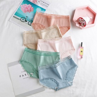 Quần Lót Nữ Cotton viền ren cao cấp, Quần lót sọc gân phối ren UD010