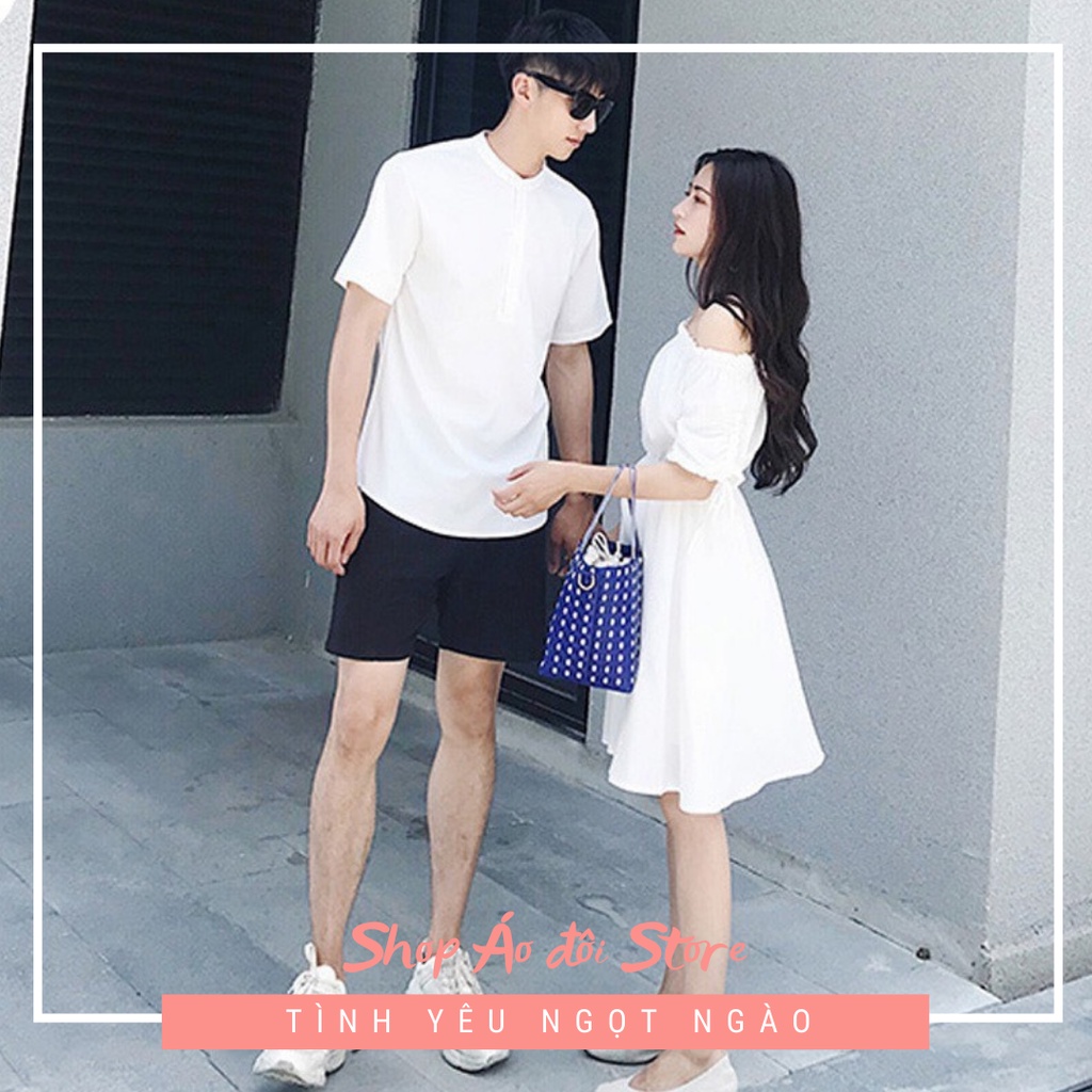 Bộ áo váy sơ mi cặp cao cấp, đồ đôi nam nữ dễ thương, chất đẹp để chụp hình cưới, đi du lịch